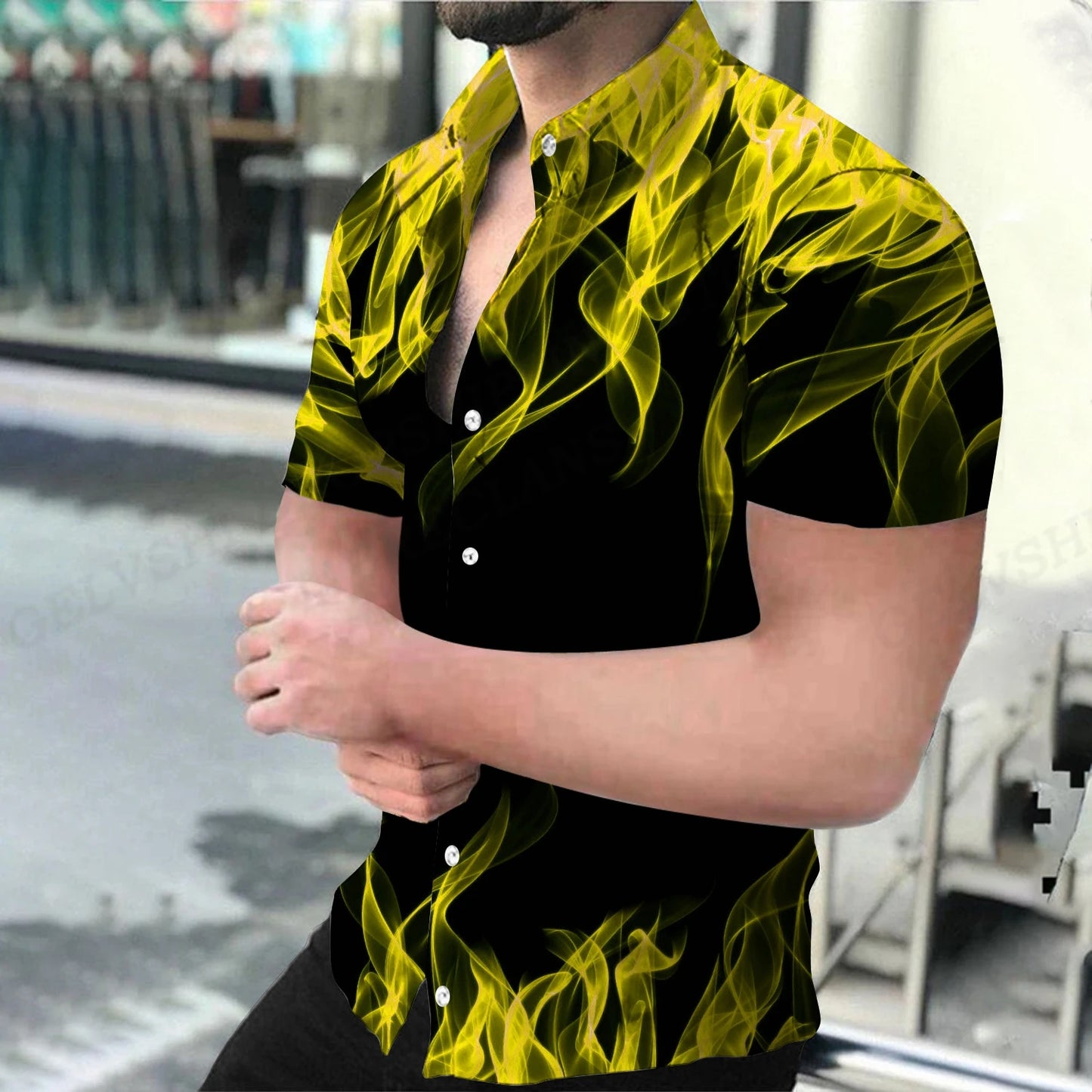 Men's Shirt Blue Flame 3d Printed Shirts Men Women Fashion Hawaiian Shirt Casual Beach Blouses Men's Vocation Lapel Blouse Boy