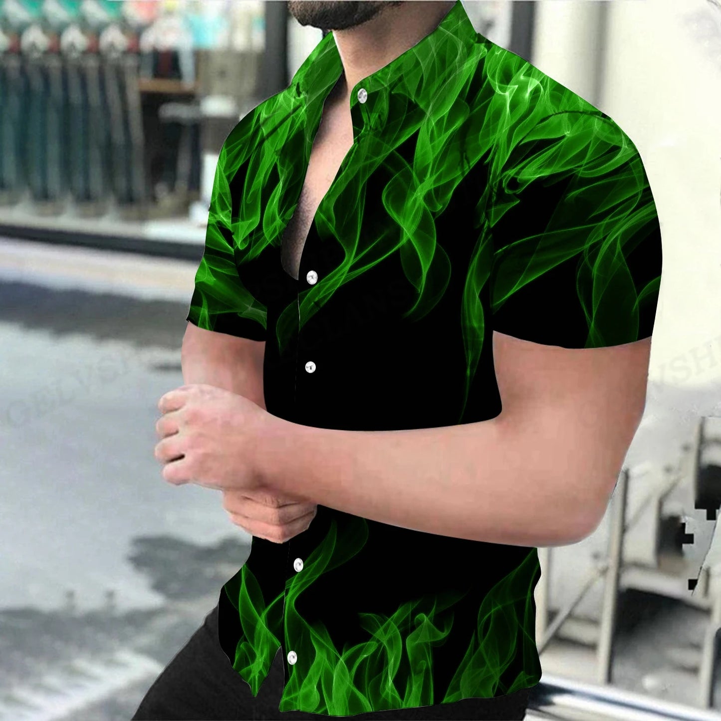 Men's Shirt Blue Flame 3d Printed Shirts Men Women Fashion Hawaiian Shirt Casual Beach Blouses Men's Vocation Lapel Blouse Boy