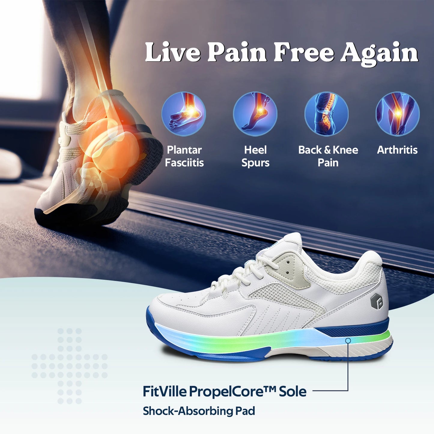 FitVille Mens Tennis Shoes Professional Training Sneakers Wear Resistant Anti-Slip Sweat Absorbent for Swollen Feet Arch Support