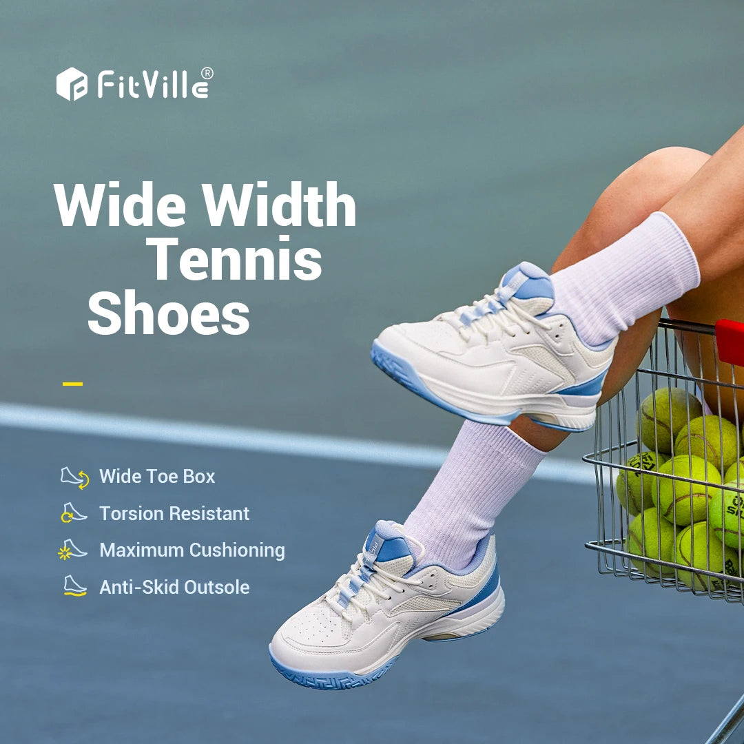 FitVille Mens Tennis Shoes Professional Training Sneakers Wear Resistant Anti-Slip Sweat Absorbent for Swollen Feet Arch Support