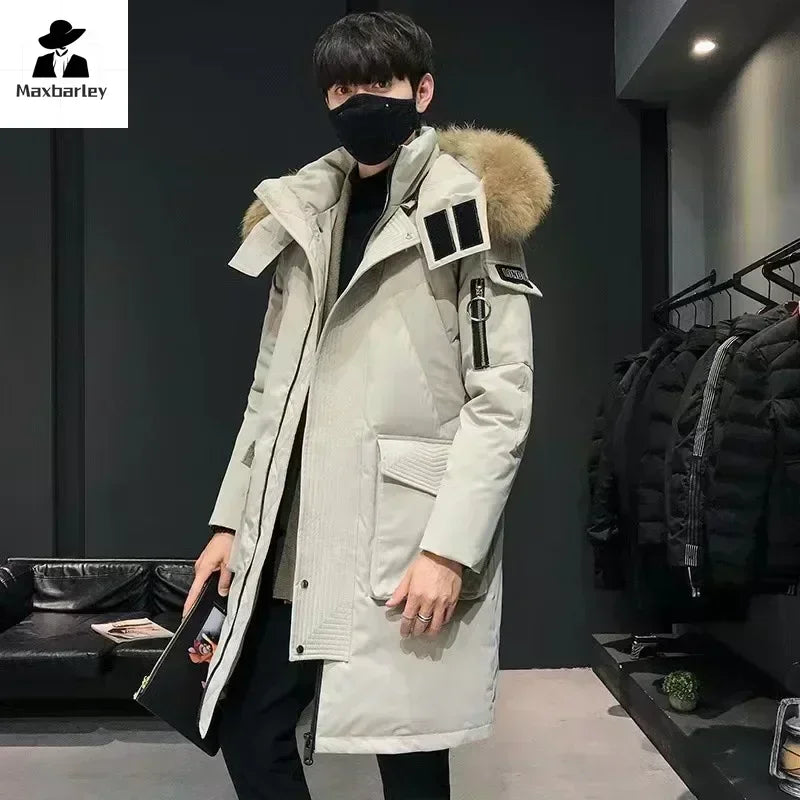 Winter Large Collar Men's Parka Down Jacket 2024 Men's Mid Length Thickened Warm White Duck Down Men's And Women's Outerwear