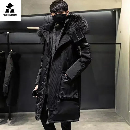 Winter Large Collar Men's Parka Down Jacket 2024 Men's Mid Length Thickened Warm White Duck Down Men's And Women's Outerwear