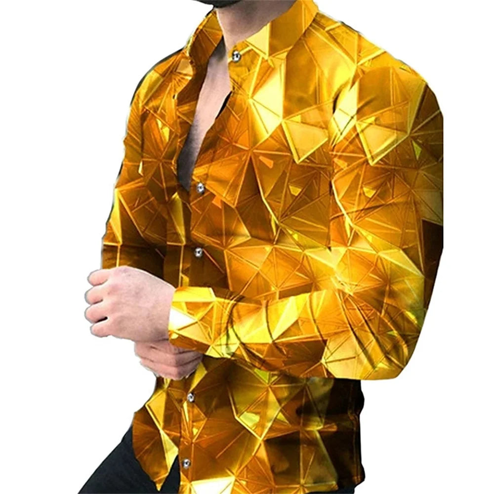 Geometric Pattern Men's Fashion Shirt Long Sleeve Slim Fit Trendy Casual Tops Men's Clothing Graffiti Streetwear Oversized S-5XL