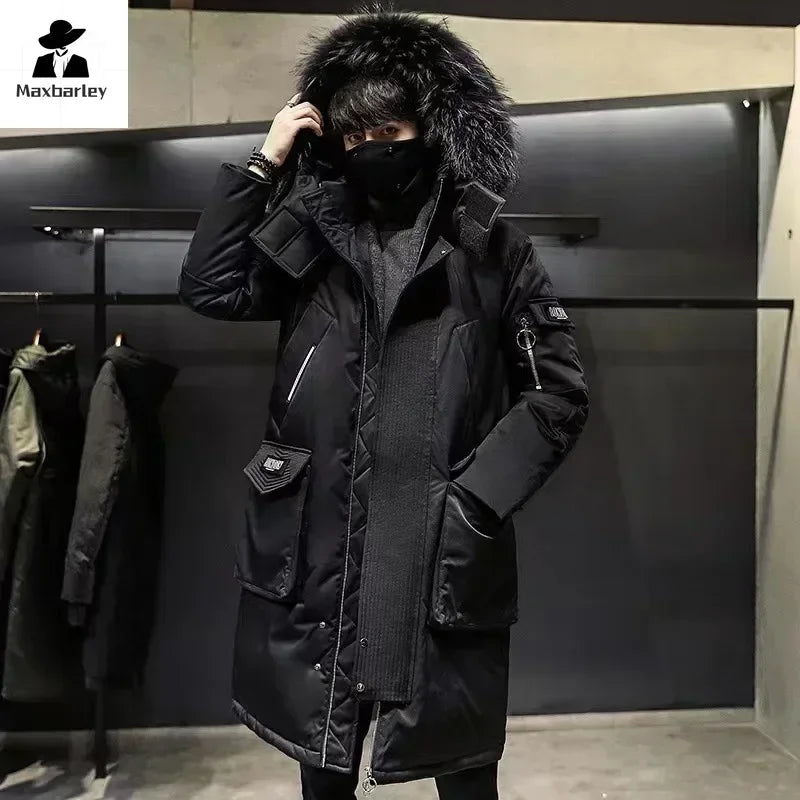 Winter Large Collar Men's Parka Down Jacket 2024 Men's Mid Length Thickened Warm White Duck Down Men's And Women's Outerwear