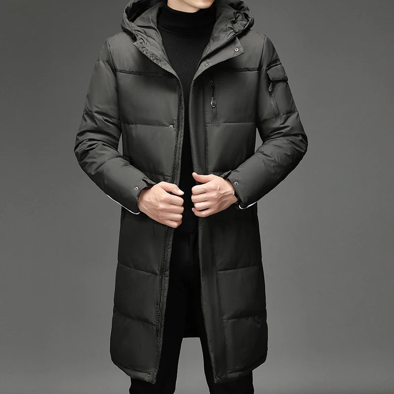 Winter Large Collar Men's Parka Down Jacket 2024 Men's Mid Length Thickened Warm White Duck Down Men's And Women's Outerwear