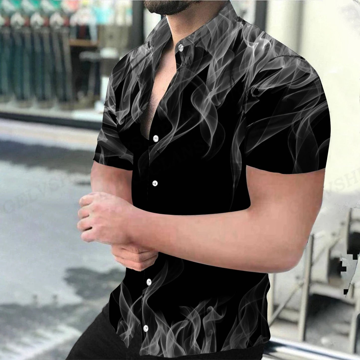 Men's Shirt Blue Flame 3d Printed Shirts Men Women Fashion Hawaiian Shirt Casual Beach Blouses Men's Vocation Lapel Blouse Boy