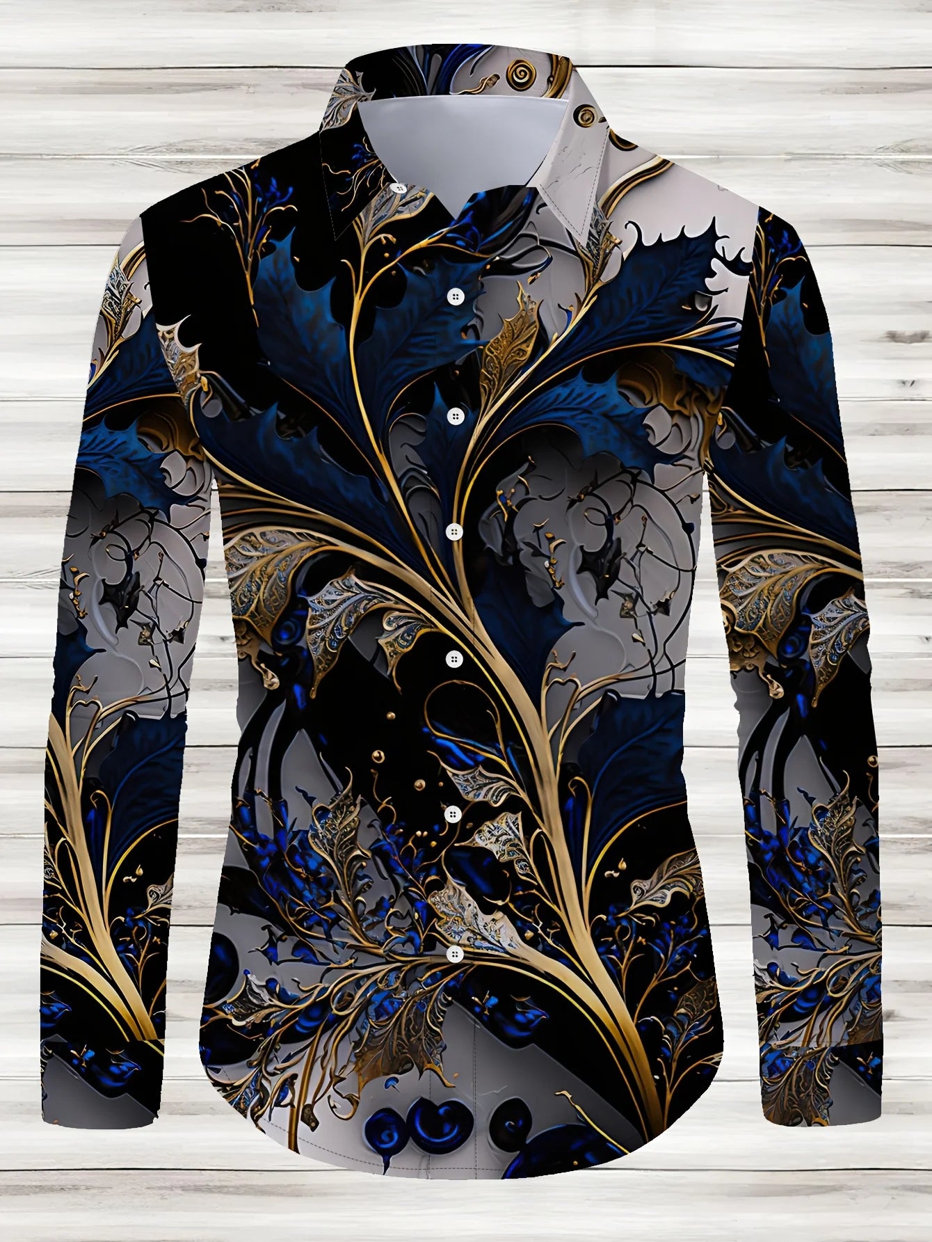 Men's Geometric-Patterned Casual Button-Down Shirt - Polyester Blend, Lapel Collar, Non-Stretch Fabric Long Sleeve Shirt