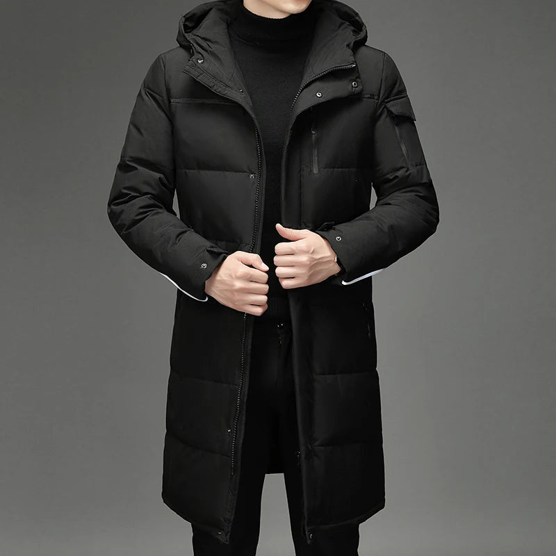 Winter Large Collar Men's Parka Down Jacket 2024 Men's Mid Length Thickened Warm White Duck Down Men's And Women's Outerwear