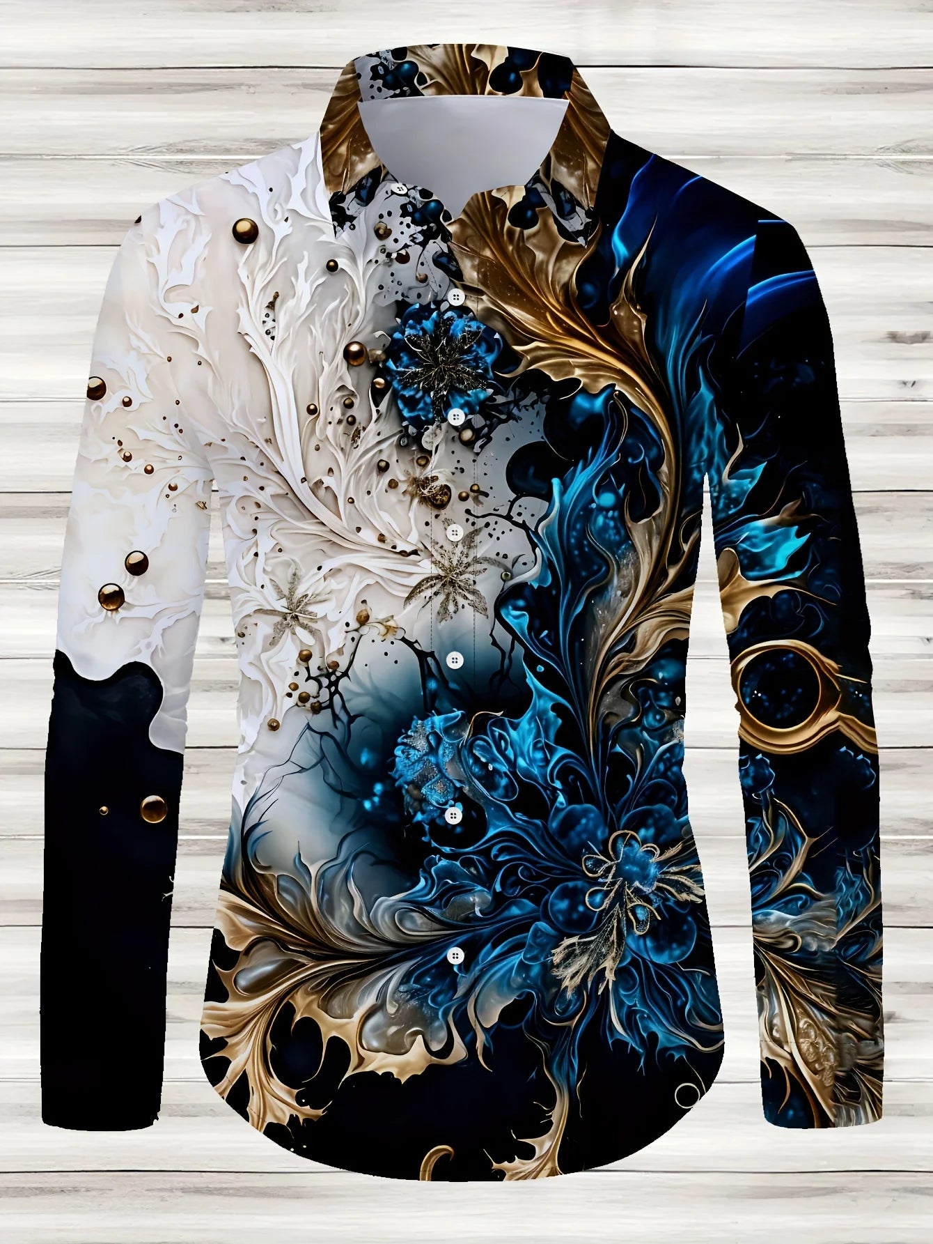 Men's Geometric-Patterned Casual Button-Down Shirt - Polyester Blend, Lapel Collar, Non-Stretch Fabric Long Sleeve Shirt