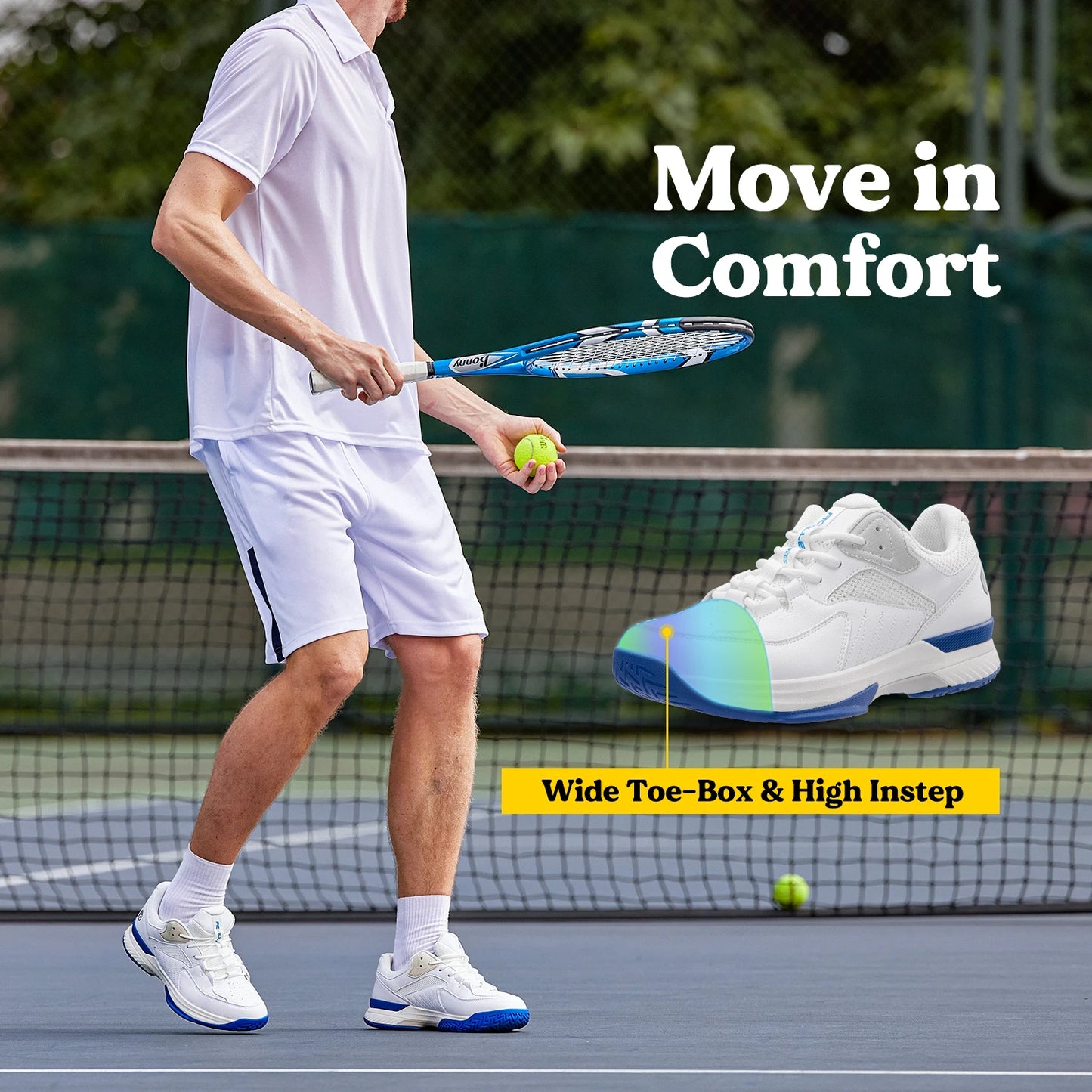 FitVille Mens Tennis Shoes Professional Training Sneakers Wear Resistant Anti-Slip Sweat Absorbent for Swollen Feet Arch Support