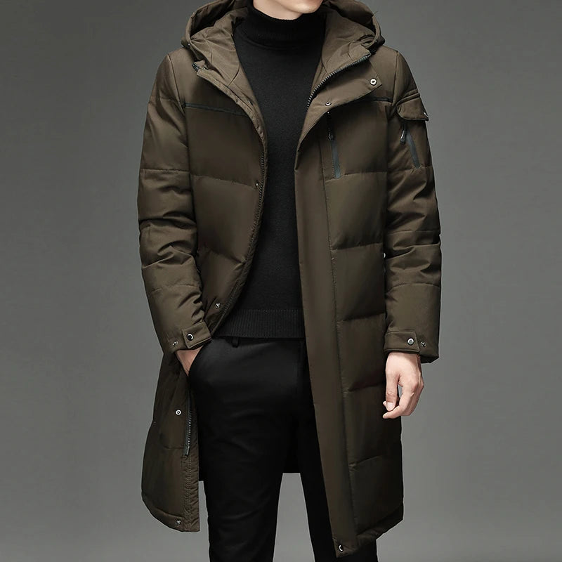 Winter Large Collar Men's Parka Down Jacket 2024 Men's Mid Length Thickened Warm White Duck Down Men's And Women's Outerwear