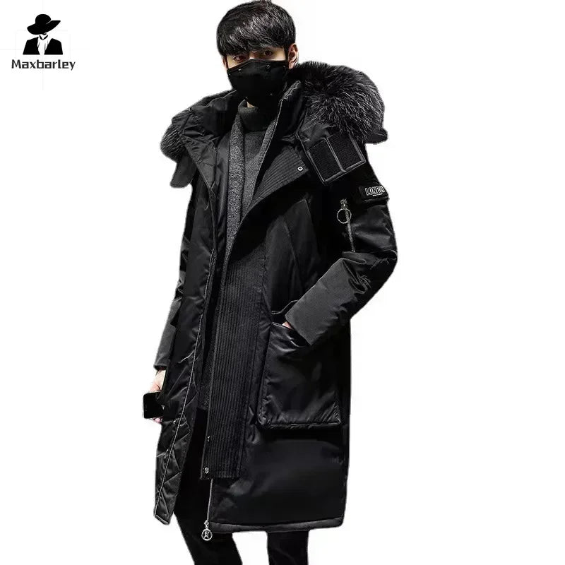 Winter Large Collar Men's Parka Down Jacket 2024 Men's Mid Length Thickened Warm White Duck Down Men's And Women's Outerwear